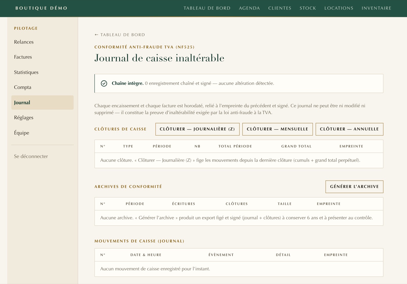 Le journal de caisse — capture d'écran de Kesswa